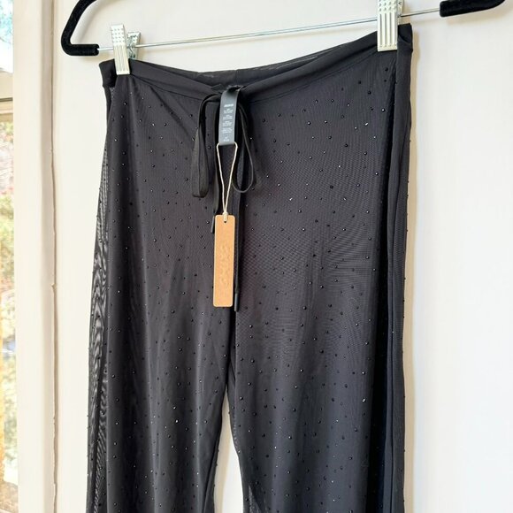 NWT SKIMS Mesh Rhinestone Swim Cover Up Pants Wide Leg Drawstring Black Small - Picture 1 of 8